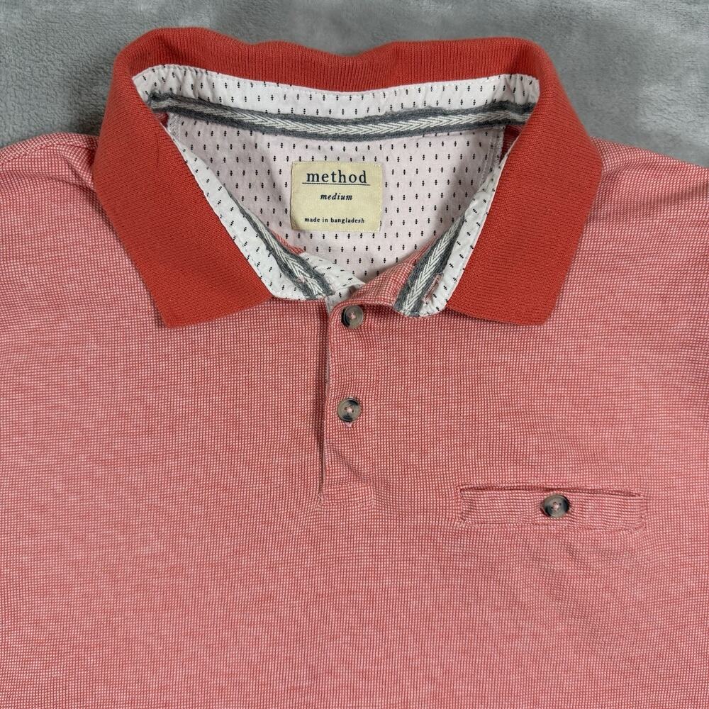Method Men’s Medium Polo Shirt Red Micro Check Short Sleeve Casual Golf